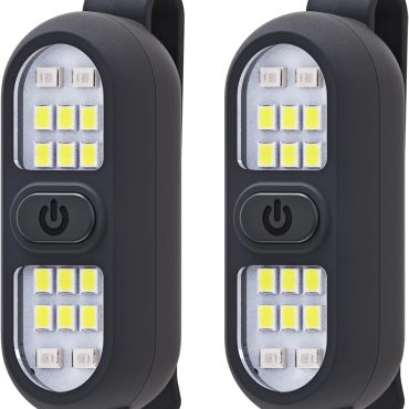 2 Pack Clip on Flashlights, Running Light for Runners Rechargeable Safety Lights for Walking at Night Hands Free Flashlight Portable LED Work Light Warning Flashing Camping Hiking Walking Dog Black