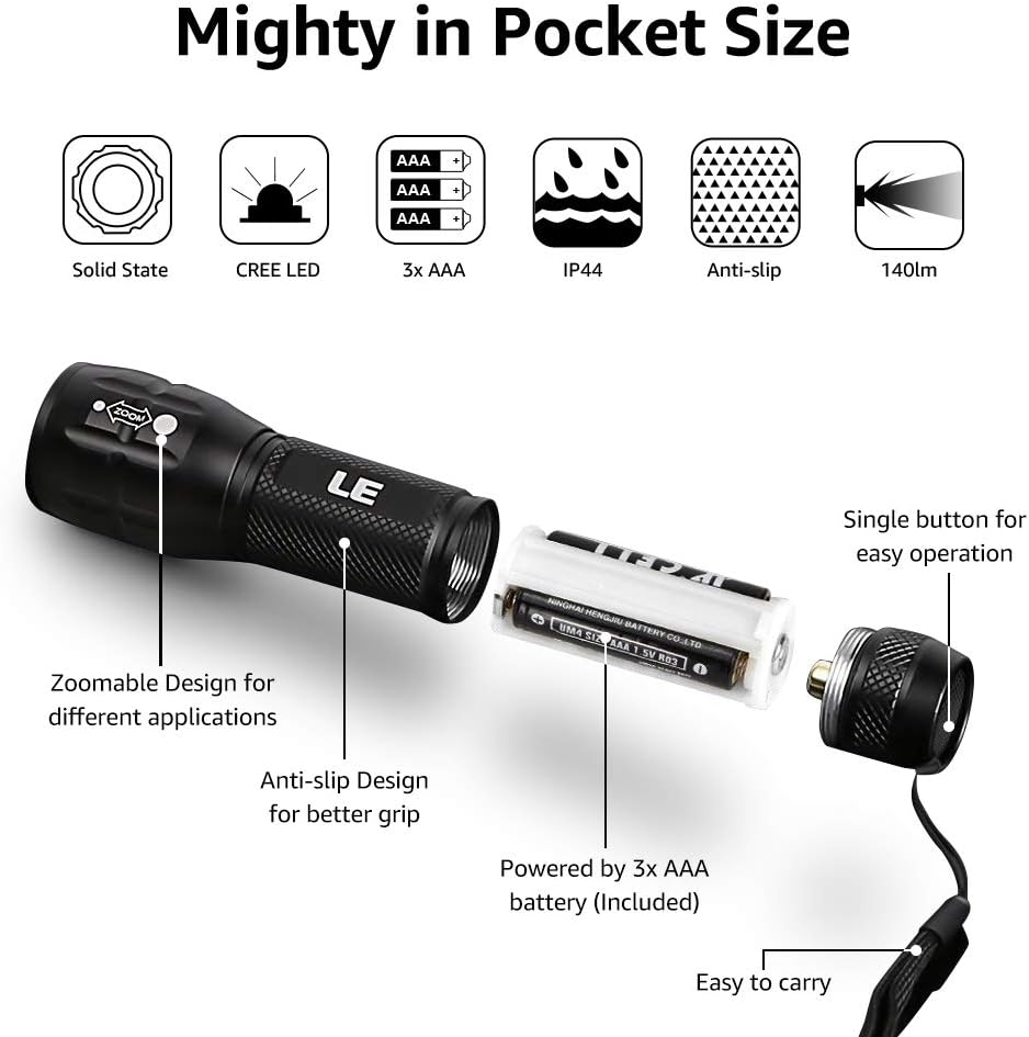 Lighting EVER LED Flashlights High Lumens, Small Flashlight, Waterproof, Adjustable Focus Flash Light for Outdoor, Emergency, AAA Batteries Included, Tactical & Camping Accessories - Image 7